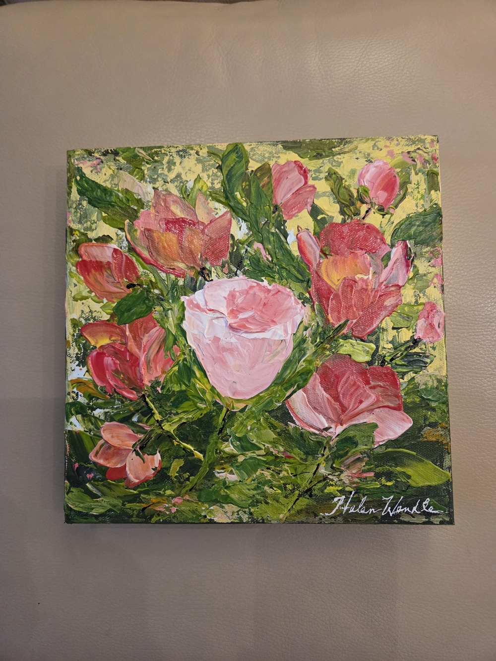 Pink Tulip Blooms Canvas Painting - Floral Wall Art